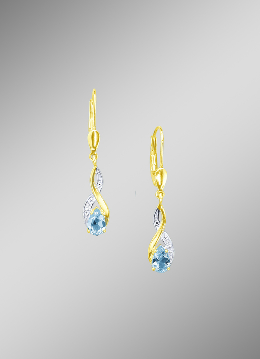 Ohrschmuck - Ohrringe mit  Brillanten und echt Blautopas, in Farbe