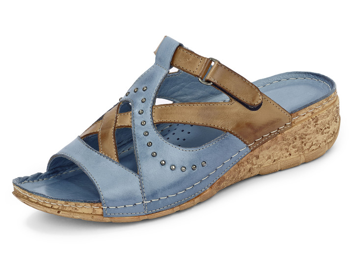 Sandaletten & Pantoletten - Gemini Pantolette mit Nietenzier, in Größe 036 bis 042, in Farbe JEANS-COGNAC Ansicht 1