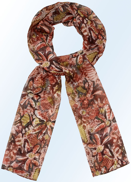 Accessoires - Schal mit Blüten- und Reptildessin, in Farbe ZIEGELROT-BUNT Ansicht 1