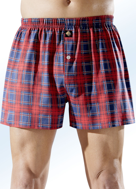 Herrenwäsche - Viererpack Boxershorts, kariert, in Größe 004 bis 013, in Farbe 2X ROT-BLAU, 2X BLAU-ROT