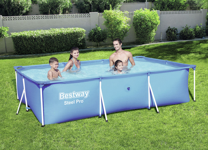 Garten - Rechteckiges Pool-Set, groß aus robustem TriTech-Material, in Farbe BLAU