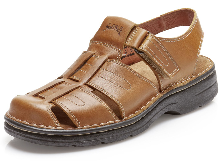 Sandalen & Pantoletten - Sandale mit verstellbarer Klettspange, in Größe 040 bis 048, in Farbe COGNAC