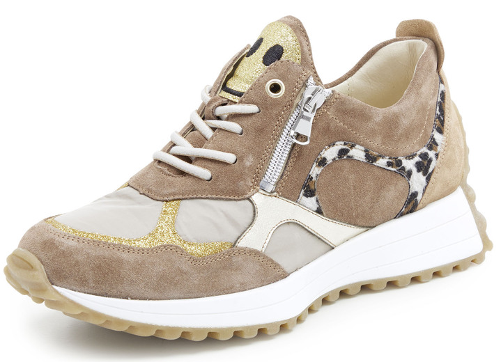 Weite H - Waldläufer Sneaker mit frecher Glitzer-Applikation, in Größe 3 1/2 bis 8, in Farbe TAUPE-GOLD Ansicht 1