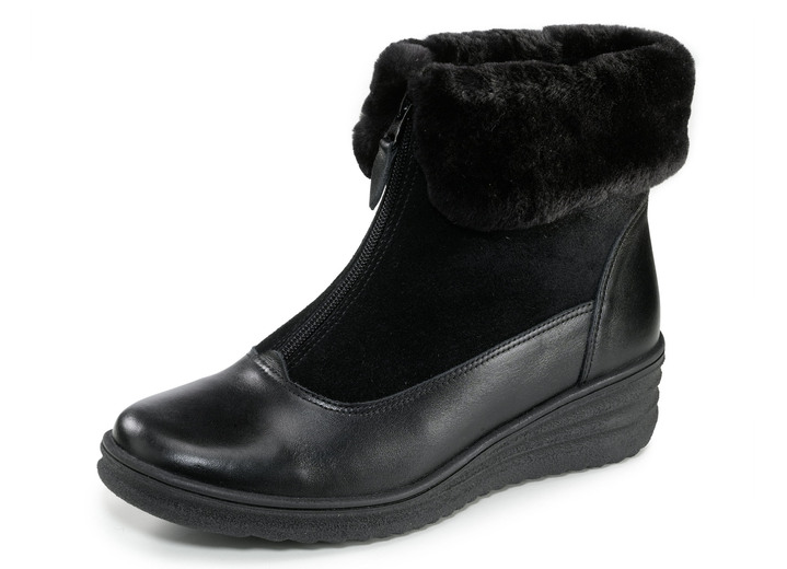 Stiefel & Stiefeletten - Stiefeletten mit flauschigem Lammfellkragen, in Größe 036 bis 041, in Farbe SCHWARZ Ansicht 1