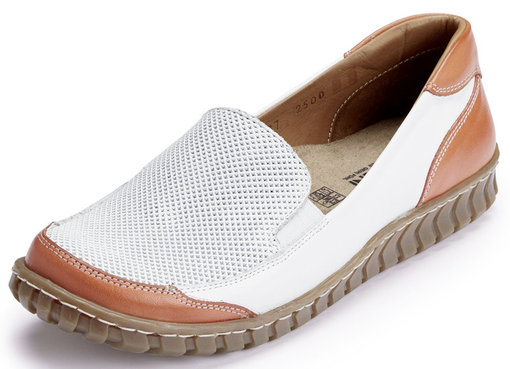 Slipper & Schnürschuhe - Gemini Slipper mit seitlich eingesetzten Gummizügen, in Größe 036 bis 042, in Farbe WEISS-ORANGE Ansicht 1