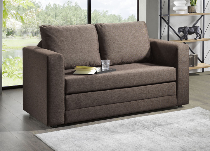 Schlafsofas - Schlafsofa mit 2 großen, weichen Rückenkissen, in Farbe BRAUN Ansicht 1