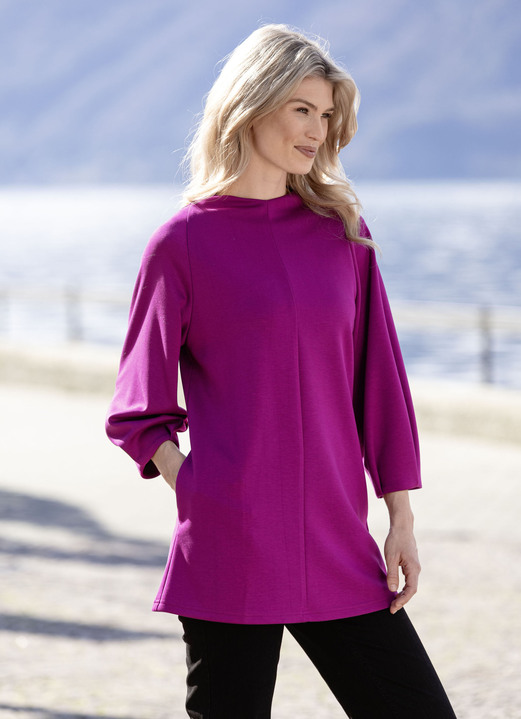 3/4-Arm - Longshirt mit seitlichen Eingrifftaschen, in Größe 036 bis 054, in Farbe FUCHSIA Ansicht 1