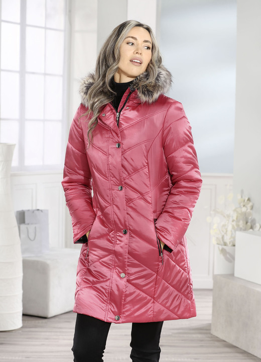 Winterjacken - Longjacke mit umschlagbaren Ärmeln in Kontrast, in Größe 018 bis 052, in Farbe KORALLE Ansicht 1