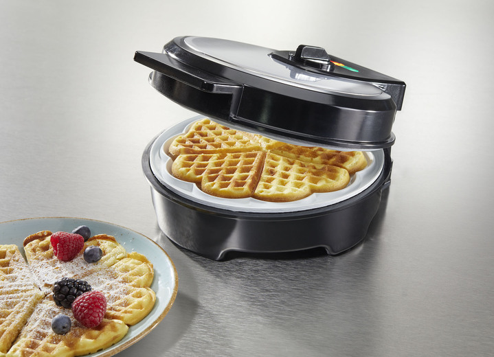 Backen - Waffeleisen für dünne und dicke Waffeln in nur 2–3 Minuten, in Farbe SILBER-SCHWARZ