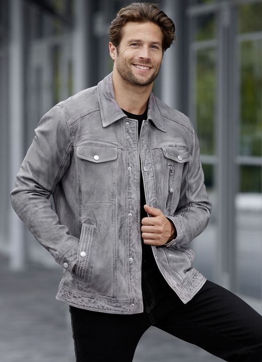 Lederjacken - Lederkurzjacke von „Jilani“ Lederjacken - Lederkurzjacke von „Jilani“, in Größe 046 bis 062, in Farbe ANTIKGRAU